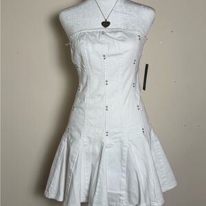 White Strapless Flared Dress